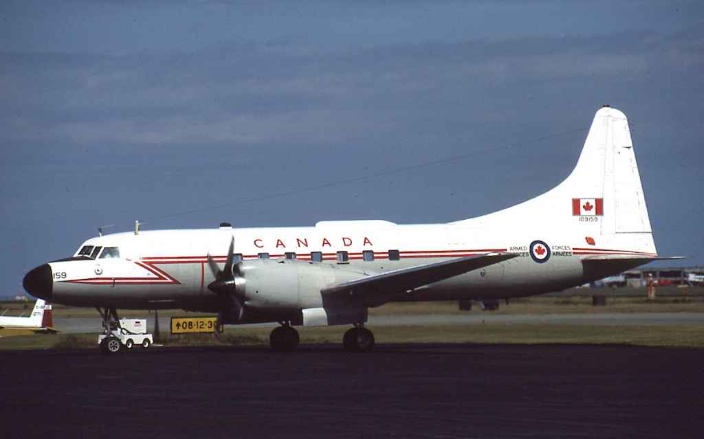 Canadian Armed Forces Canadair CC-109 Cosmopolitan 109159 at Vancouver June 1987 (Andrew Brattkus slide).
