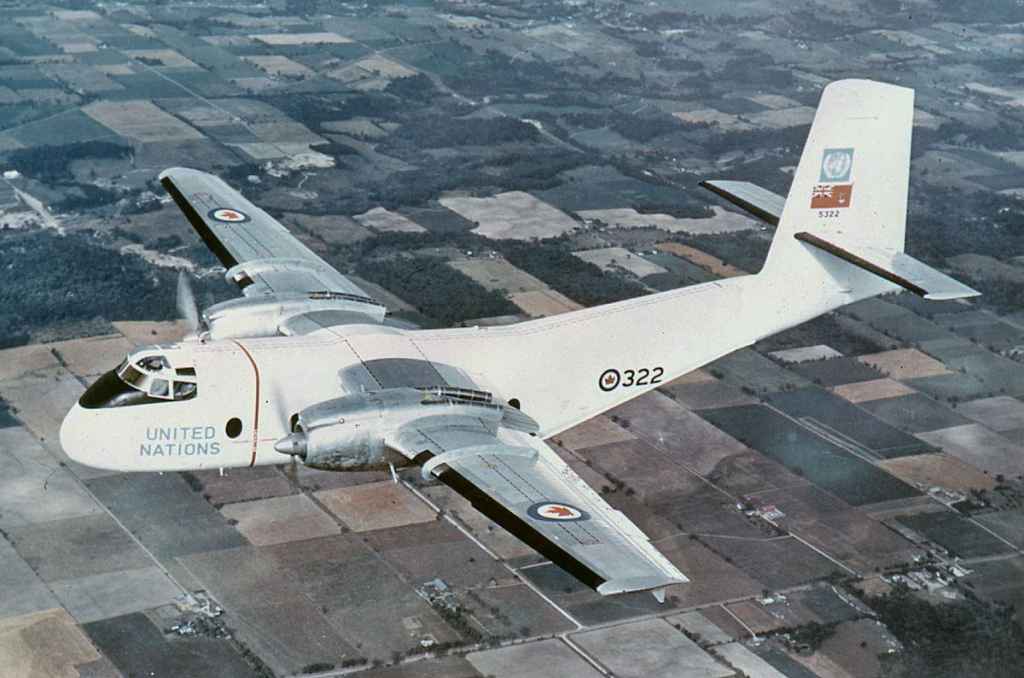 RCAF United Nations DHC-4 Caribou 5322 air-to-air circa late 1950s or early 1960s.
