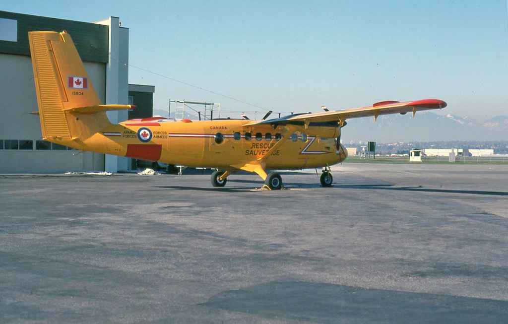 Canadian Armed Forces DHC-6 Twin Otter 13804 at Vancouver Shell Aerocentre (Jens ramp) April 1979.