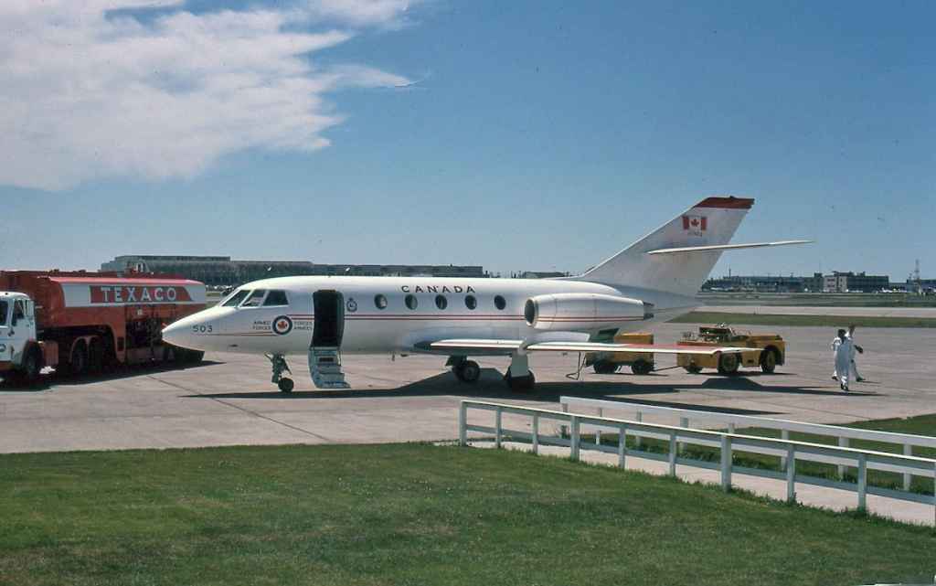 Canadian Armed Forces Falcon 117503 at the YVR AMU April 1974.