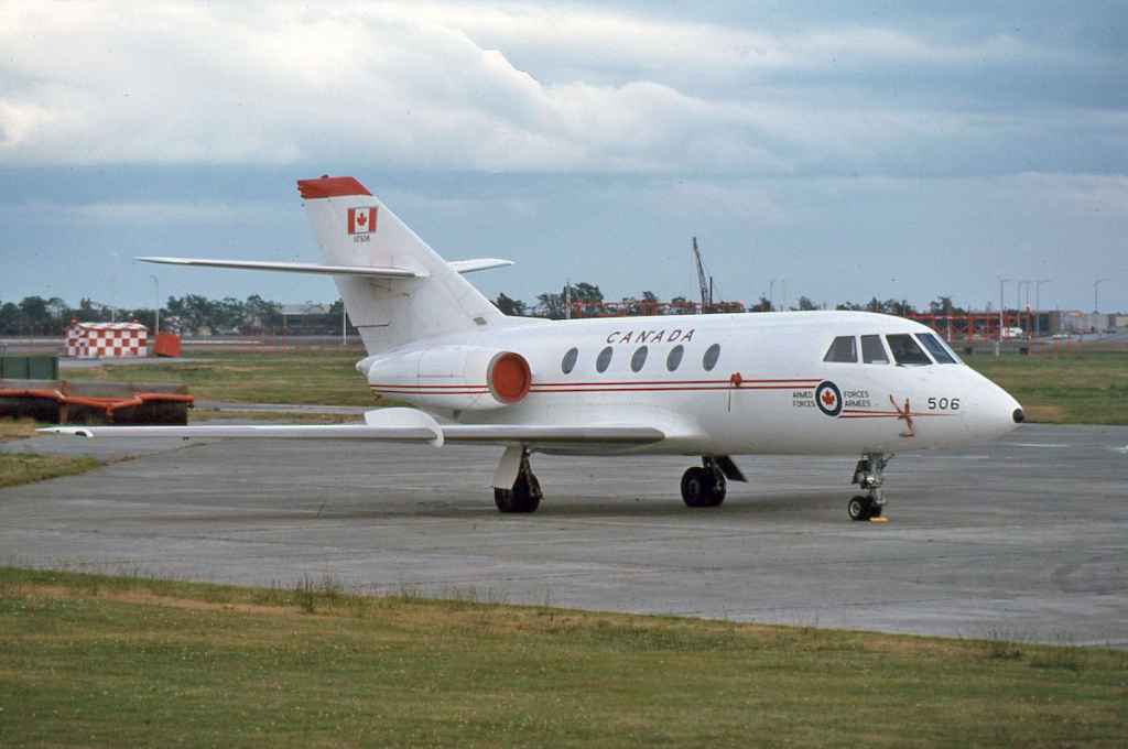 Canadian Armed Forces Falcon 117506 at the YVR AMU August 1975.