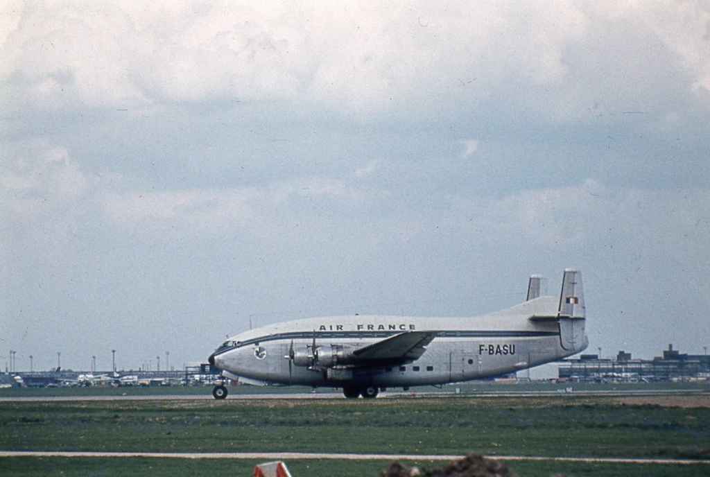 Air France Deux Ponts F-BASU at London Heathrow circa mid 1960s.