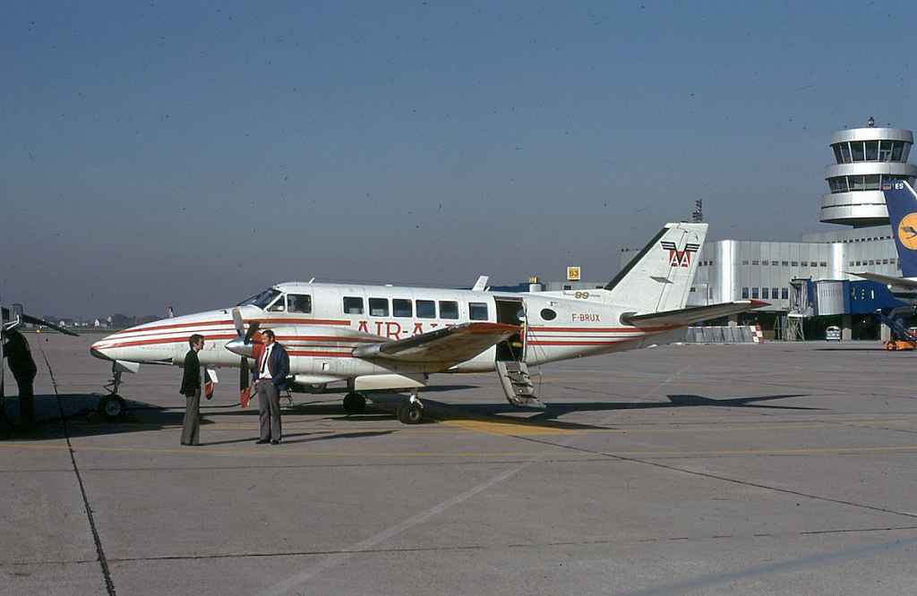 Air Alpes Beech 99 F-BRUX at Dusseldorf November 1973.