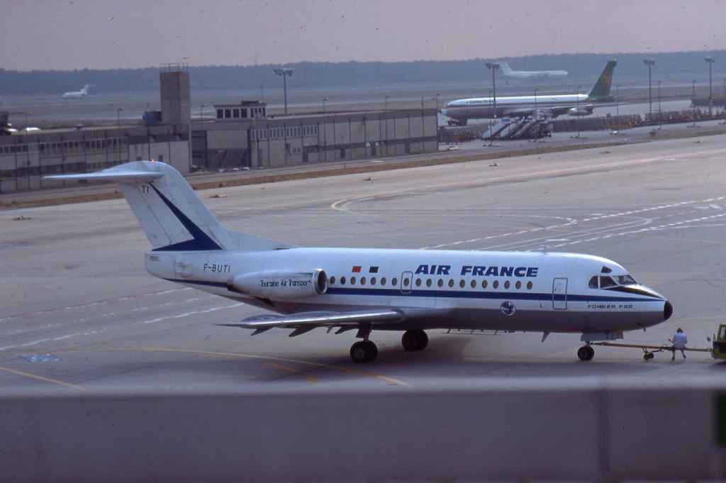 Air France Fokker F28 F-BUTI at Frankfurt September 1976.