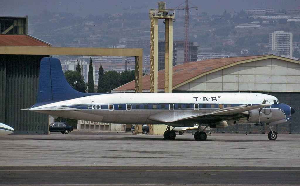 TAR DC-6B F-BRID at Nice, Cote d'Azure circa late 1960s or early 1970s.