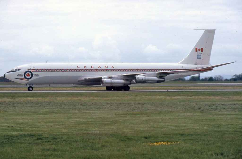 Canadian Armed Forces Boeing 707 CC-137 13703 at Vancouver June 1975.