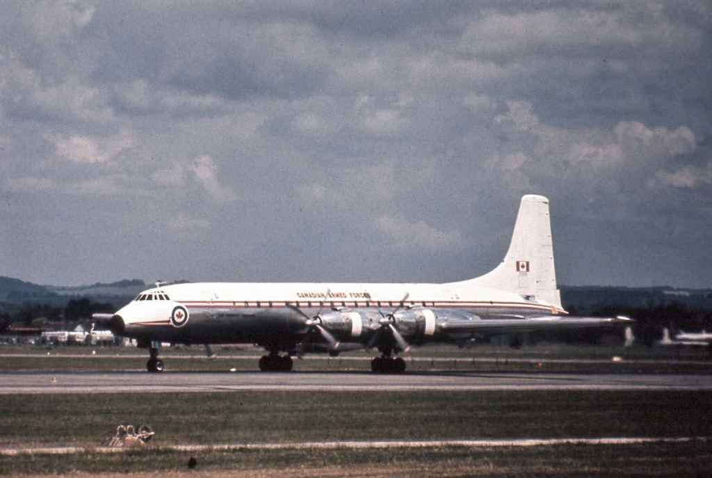 RCAF Royal Canadian Air Force Canadair CL-44 Yukon 15924 at Vancouver in the mid 1960s.