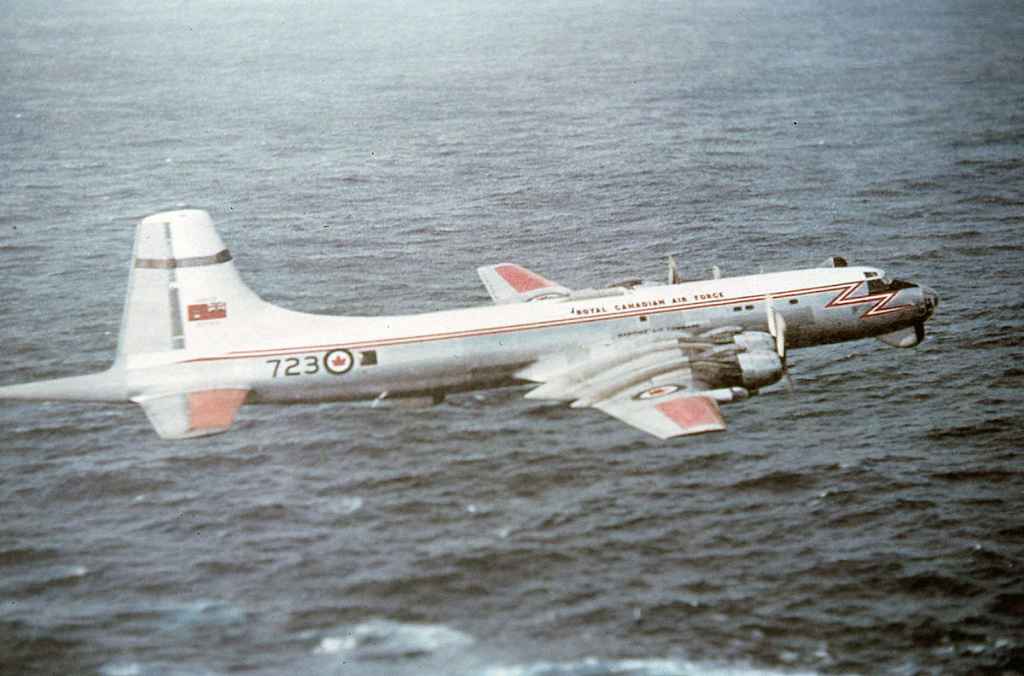 RCAF Royal Canadian Air Force Canadair Argus 723 air-to-air circa early 1960s.