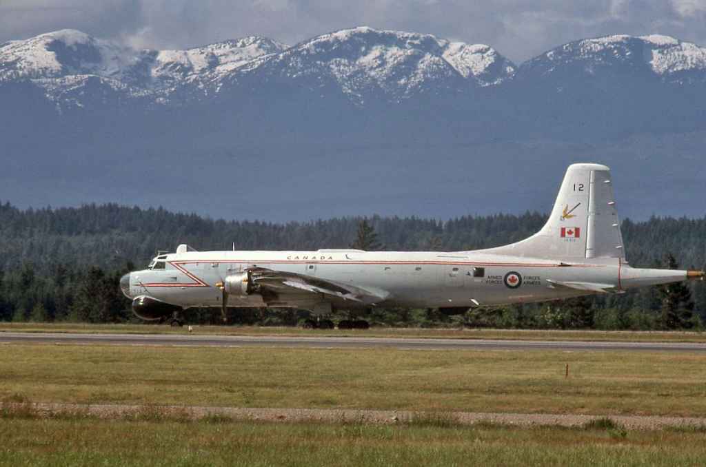 Canadian Armed Forces Canadair Argus 10712 at CFB Comox May 1980. (John Kimberley slide)