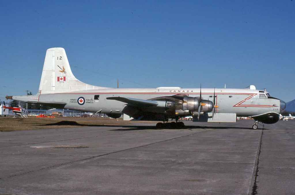 Canadian Armed Forces Canadair Argus 10712 at Abbotsford January 1981. (John Kimberley slide)