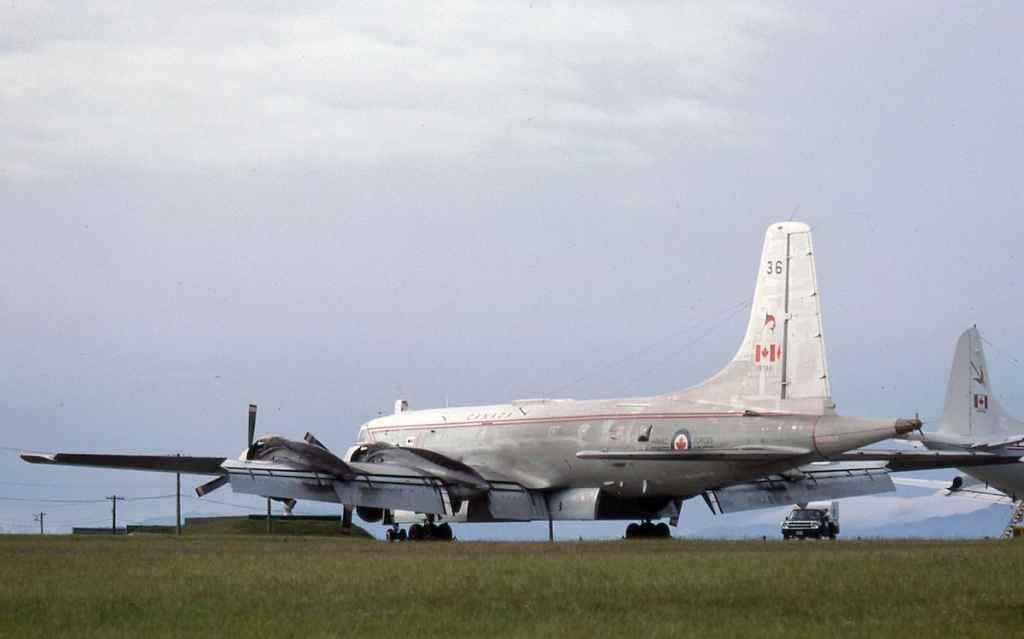 Canadian Armed Forces Canadair Argus 10736 at CFB Comox June 1981. (Andrew Brattkus slid