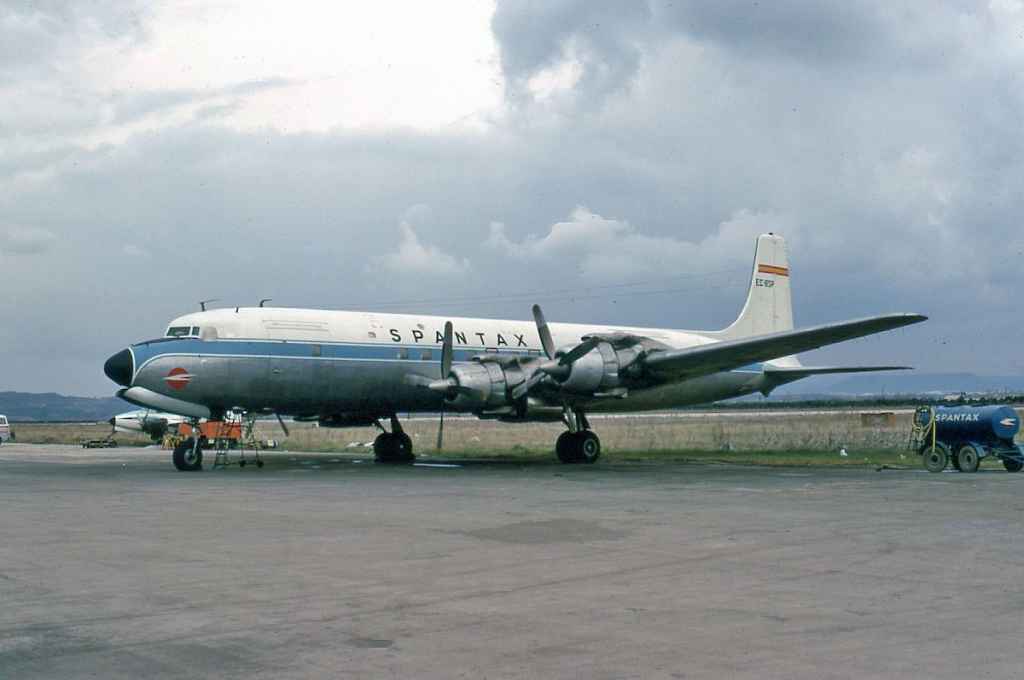 SPANTAX DC-7C EC-BSP at Madrid March 1974.