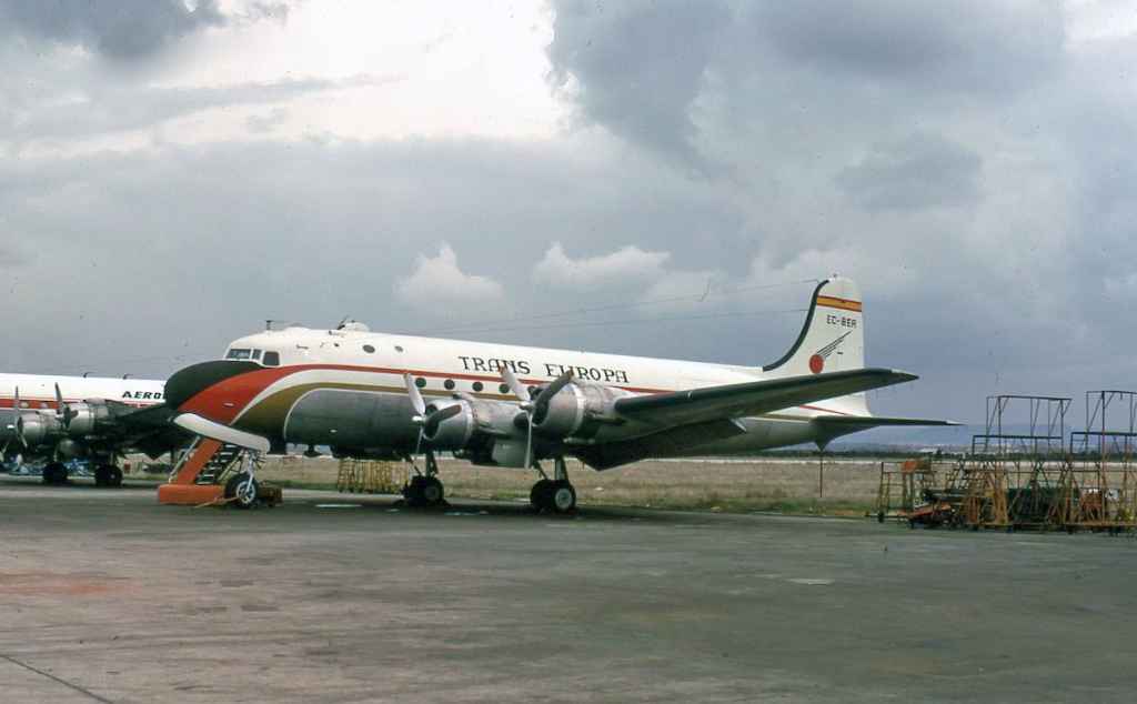 Trans Europa DC-4 EC-BER at Madrid March 1974.