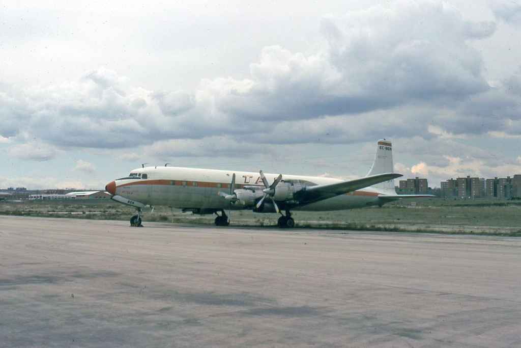 TAE DC-7C EC-BEN at Madrid March 1974.