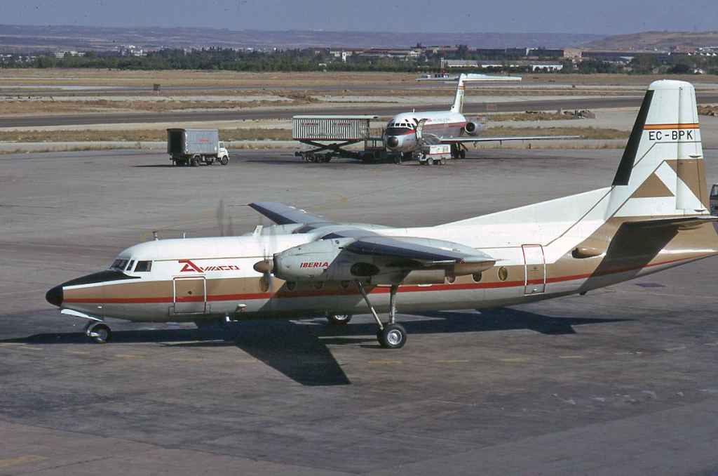 Aviaco Fokker F27 EC-BPK at Madrid early 1970s.