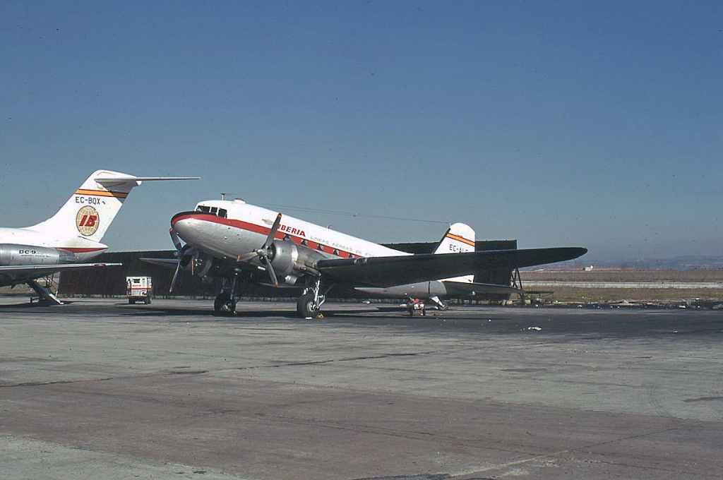 IBERIA DC-3 EC-ALC at Madrid January 1973.