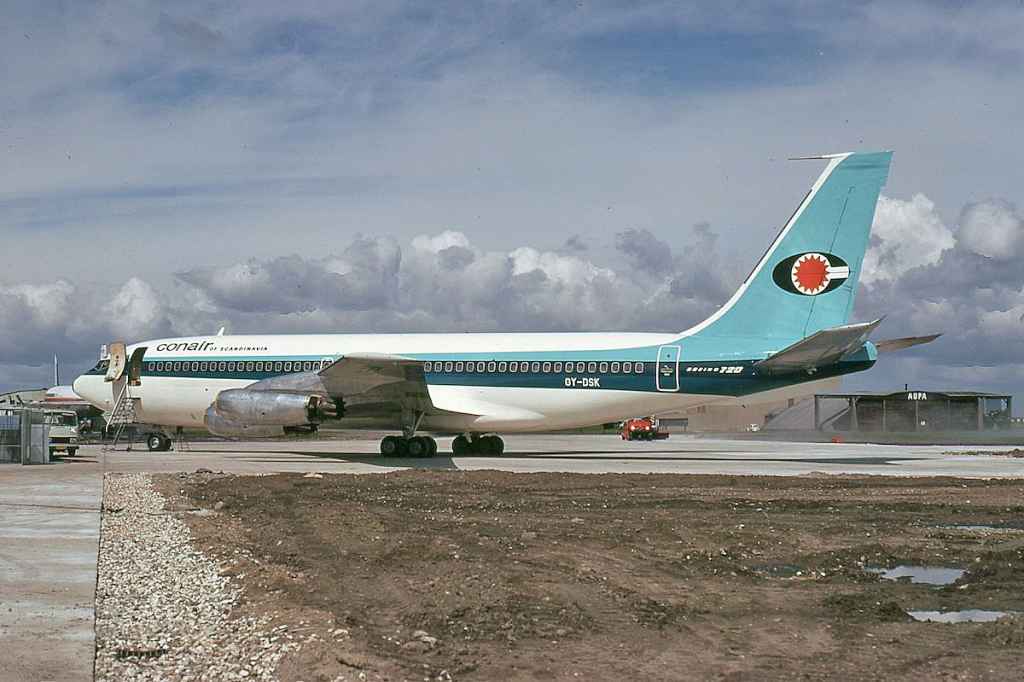Conair of Scandinavia Boeing 720 OY-DSK circa early 1970s location not known.