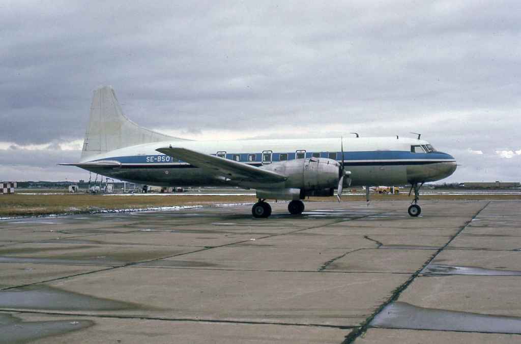 A retired Linjeflyg Convair 440 SE-BSO possibly at Toronto November 1973.