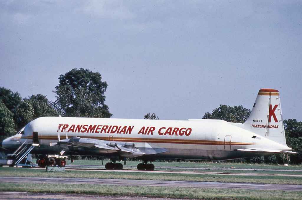 Trans Meridian Air Cargo CL-44D N447T circa 1972.