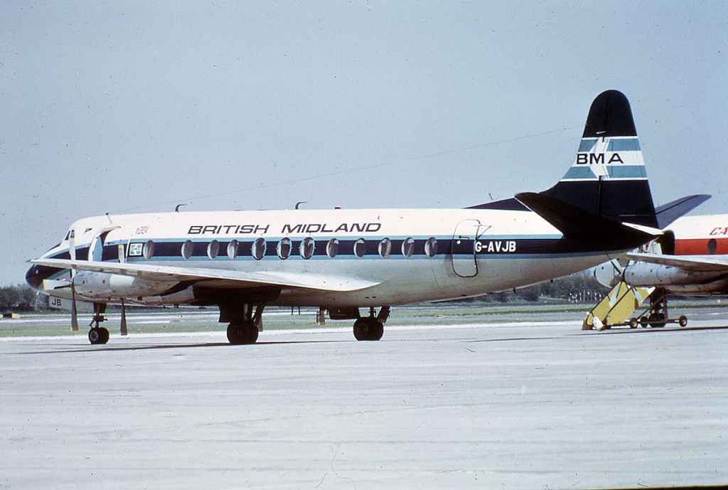 British Midland Airlines Vickers Viscount 800 G-AVJB circa early 1970s.