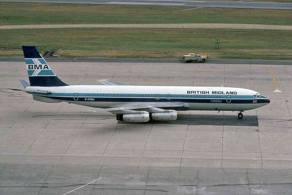 British Midland Boeing 707-321 G-AYBJ operating an IT charter at Toronto September 1974.