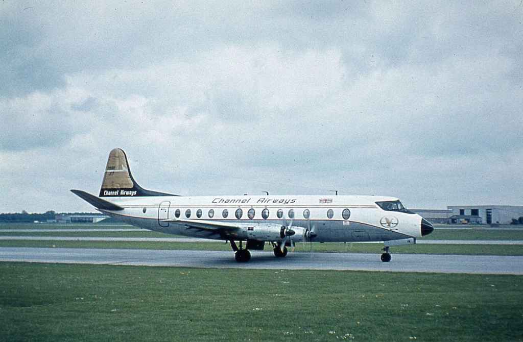 Channel Airways Viscount 800 reg not visible at London Heathrow circa 1970.