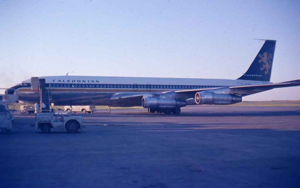 Caledonian 707 G-AWWD at Calgary on a summer IT charter July 1969.
