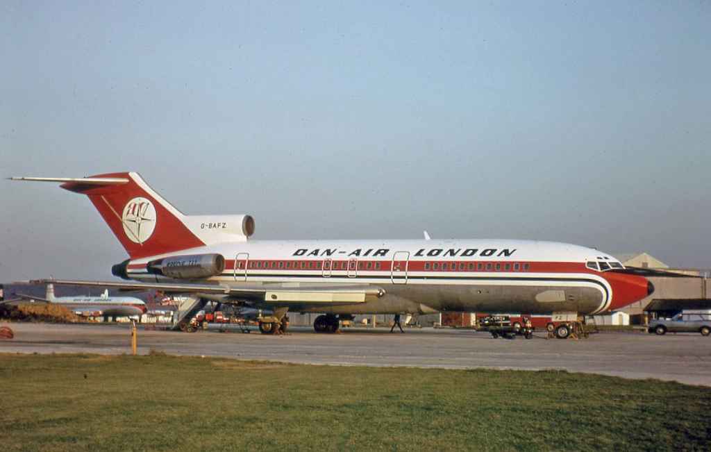 Dan-Air London 727-100 G-BAFZ at London Gatwick March 1974.