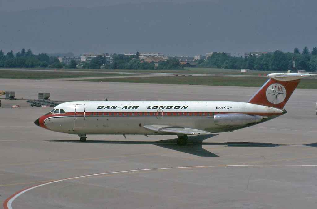 Dan-Air London BAC One Eleven G-AXCP at Geneva circa mid 1970s.