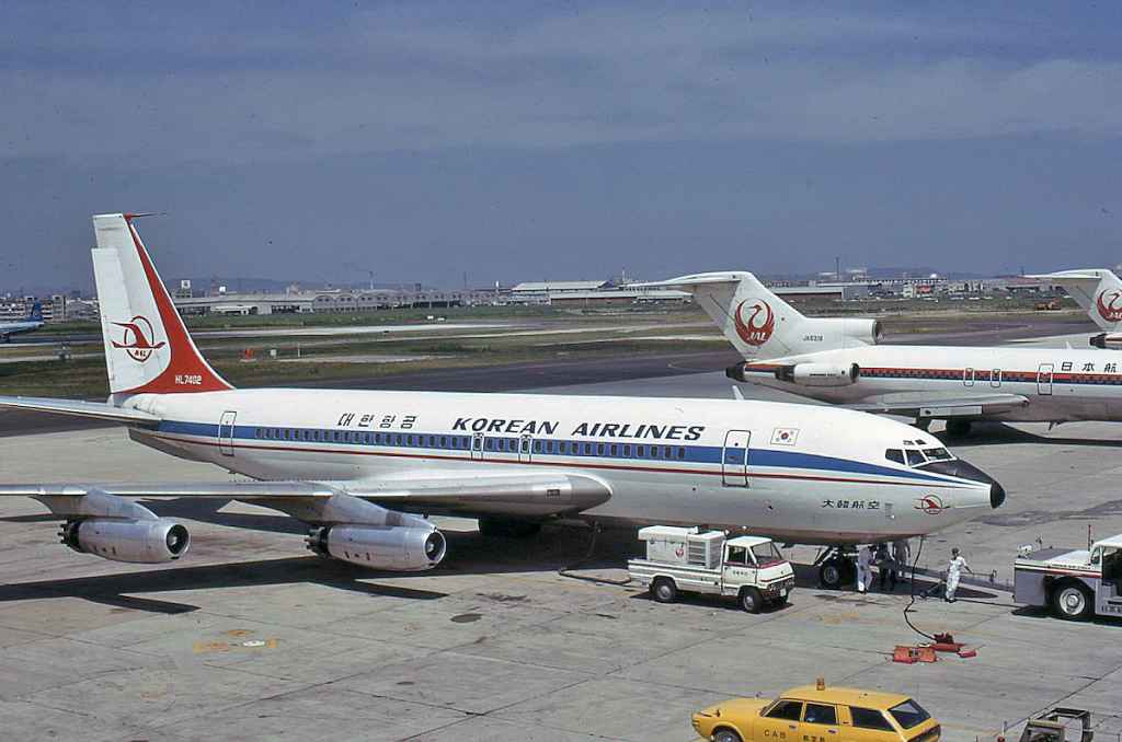Korean Airlines Boeing 720 HL7402 taken in Japan circa 1972.