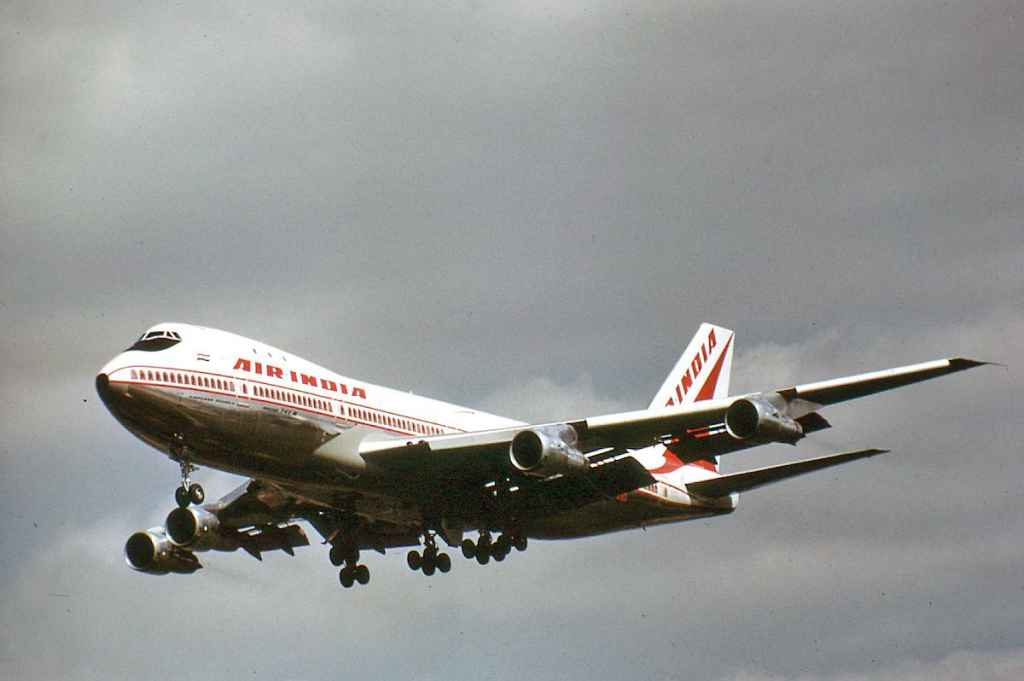 Air India 747 classic reg not visible landing Heathrow circa early 1970s.