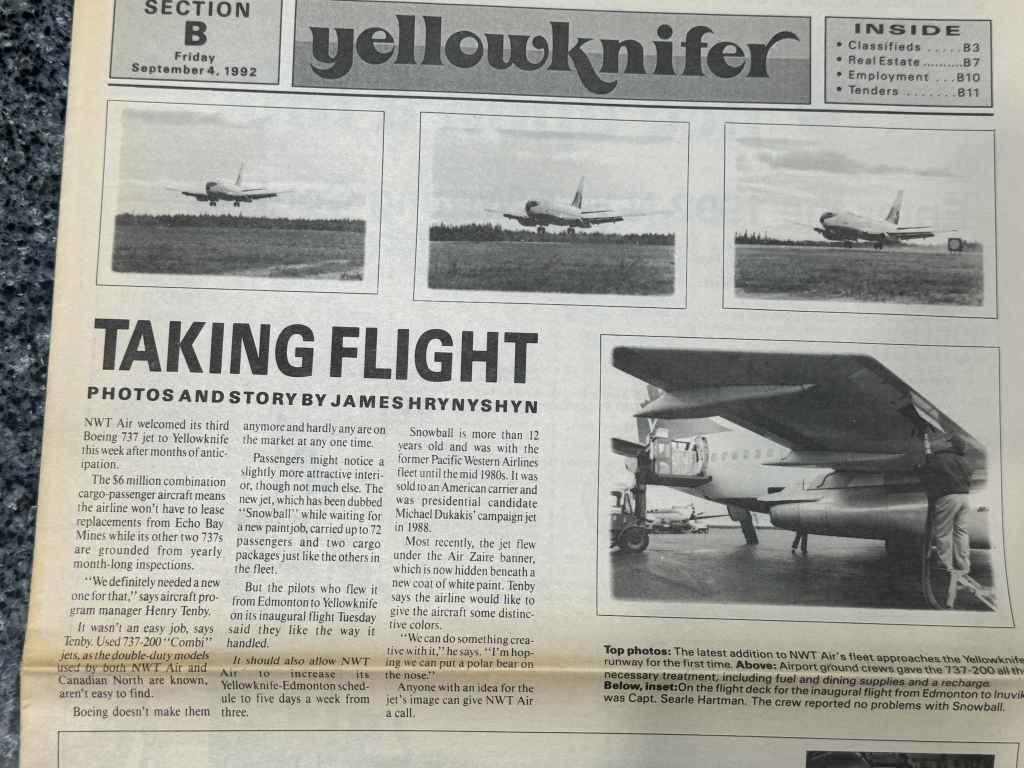 NWT Air welcomed its third Boeing 737 jet to Yellowknife this week with Capt. Searle Hartman and Henry Tenby